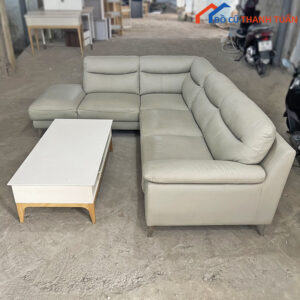 Bộ Sofa Bọc Da Góc L Màu Xám Cũ Giá Rẻ