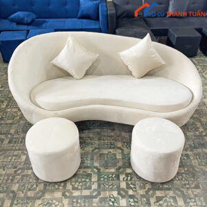 Thanh Lý Bộ Sofa Bán Nguyệt Đẹp Màu Trắng Mới 99%
