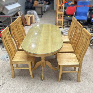 Bàn Ăn Gỗ Tự Nhiên Oval 6 Ghế Cũ Giá Tốt