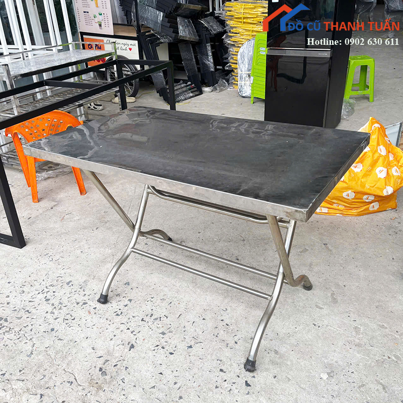 ban-an-cu-1m2x70cm-inox-hinh-chu-nhat-gap-gon-2 Bàn Ăn Cũ 1M2x70CM Inox Hình Chữ Nhật Gấp Gọn