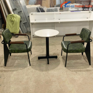 Bộ Bàn Ghế Cafe Cũ 2 Ghế Bọc Da Xịn