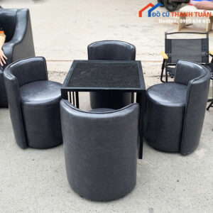 Ghế Cafe Lưng Tròn Da Cũ Kèm Bàn Mặt Kính