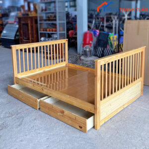 Giường Gỗ 1M45x2M Cũ Kiểu Nhật Có Ngăn Kéo