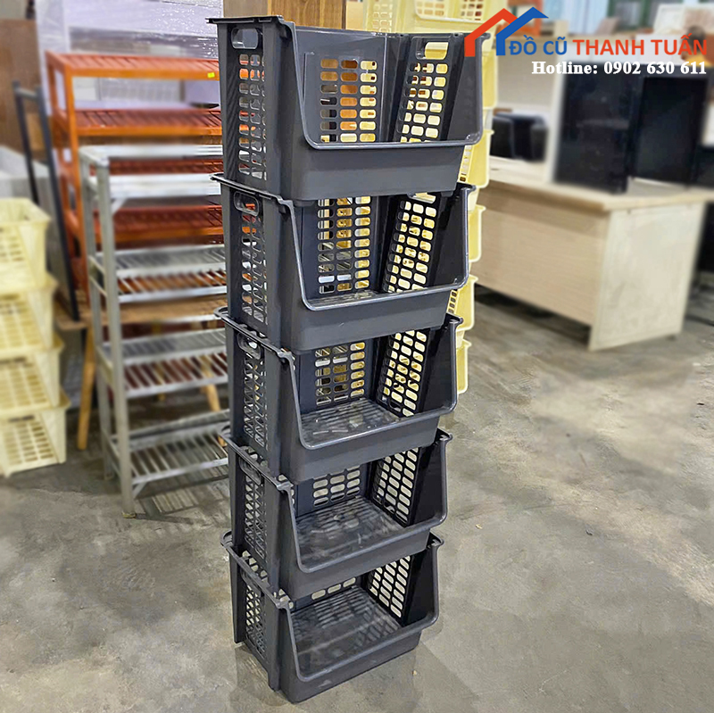 ke-nhua-cu-1 Kệ Rổ Nhựa Cứng Cáp Cũ Giá Rẻ (Nhiều Mẫu)