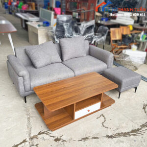 Combo Sofa Xám Cũ Kèm Bàn Trà Gỗ Hiện Đại