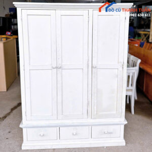Tủ Quần Áo 3 Cánh Gỗ Màu Trắng Cũ Giá Rẻ