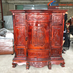 Tủ Thờ Cũ 1M44x1M55 Chạm Khắc Tinh Tế