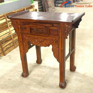 Bàn Thờ Gỗ Cũ 1M07x60CM Hoa Văn Sắt Nét