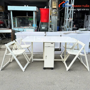 Bộ Bàn Ghế Ăn Cũ Gấp Gọn Màu Trắng Sang Trọng
