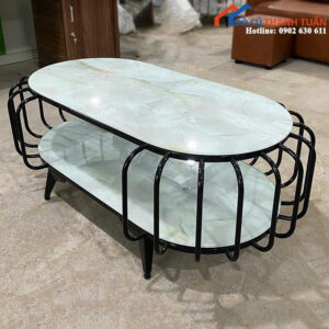 Thanh Lý Bàn Sofa Oval Mặt Kính Trắng Mới 99%