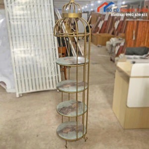 Kệ Trưng Bày Cũ Hình Lồng Chim Màu Vàng Đồng