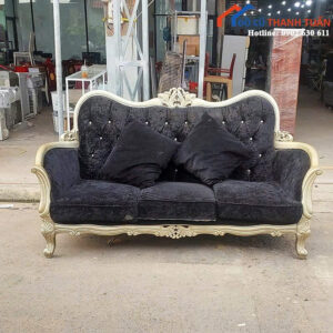 Sofa Tân Cổ Điển Cũ Bọc Nhung Đen Sang Trọng