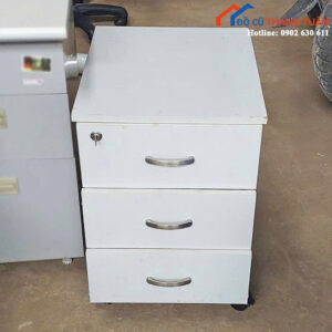 Tủ Hồ Sơ Mini Cũ 3 Ngăn Màu Trắng Có Bánh Xe