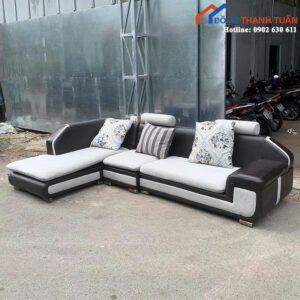 Bộ Sofa Cũ Chữ L Da Màu Tối Sang Trọng