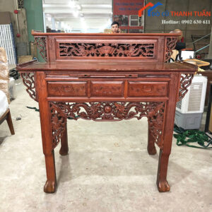Bàn Thờ Gỗ Cũ 1M33x1M35 2 Tầng Chạm Khắc Hoa Văn Tinh Tế