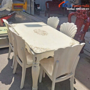 Bộ Bàn Ghế Ăn Cũ Màu Trắng Tinh Tế Sang Trọng