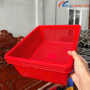 Rổ Đỏ Chữ Nhật Cũ Dùng Cho Nhà Bếp