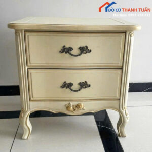 Tủ Đầu Giường Gỗ Cũ Màu Trắng Cổ Điển