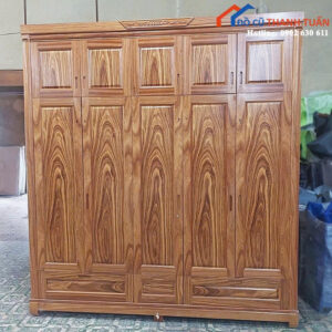 Tủ Quần Áo Gỗ Hương Xám 2M4 Cũ 5 Cánh Cao Cấp