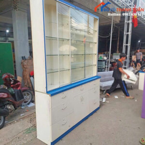 Tủ Kính Trưng Bày 1M84 Cũ Màu Trắng Xanh Đa Năng
