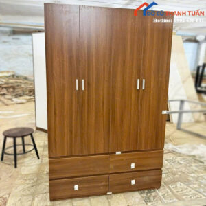 Thanh Lý Tủ Quần Áo 4 Cánh Gỗ Nâu Sang Trọng Mới 99%