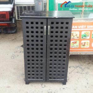 Tủ Giày Gỗ Hai Cánh Màu Đen Cũ Kiểu Dáng Hiện Đại