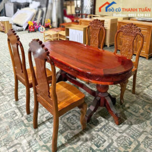 Thanh Lý Bộ Bàn Ăn Gỗ Gõ Đỏ 4 Ghế Sang Trọng Mới 99%