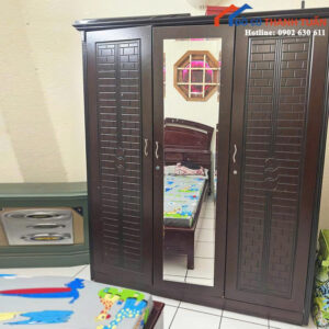 Tủ Quần Áo Gỗ Cũ 3 Cánh Kèm Gương Sang Trọng