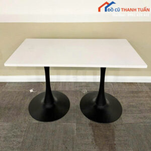 Bàn Cafe Cũ Hai Chân Trụ Đen Mặt Trắng Gọn Nhẹ