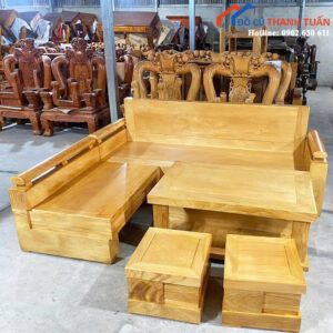 Thanh Lý Bộ Salon Gỗ Góc Tay Trứng Gõ Đỏ Mới 99%