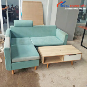 Bộ Sofa Chữ L 1M4x1M8 Cũ Màu Xanh Ngọc Nhẹ Nhàng
