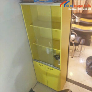 Tủ Kính Trưng Bày Cũ Màu Vàng Độc Đáo
