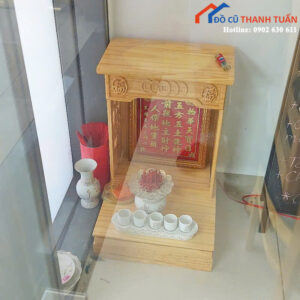 Bàn Thờ Thần Tài Gỗ Cũ Mặt Chạm Đồng Xu Tài Lộc