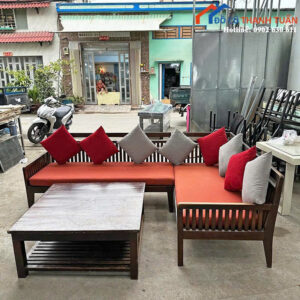 Bộ Sofa Gỗ Cũ 2M6x1M8 Góc Chữ L Sang Trọng