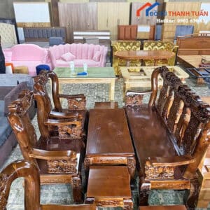 Bộ Salon Tràm Đào Tay 10 Chạm Khắc Đẹp Mới 99%