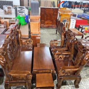Bộ Salon Gỗ Tay 12 Tràm Đào Sang Trọng Mới 99%