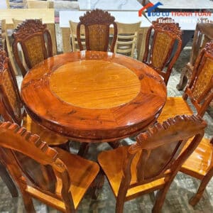 Bộ Bàn Ăn Tràm Tròn 8 Ghế Sang Trọng Mới 99%