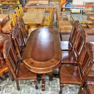 Thanh Lý Bộ Bàn Ghế Ăn Hình Oval 6 Ghế Mới 99%