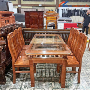 Thanh Lý Bộ Bàn Ăn Gỗ 6 Ghế Chạm Hoa Văn Mới 99%