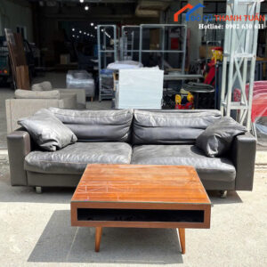 Bộ Sofa Cũ Bọc Da Màu Đen Thiết Kế Sang Trọng