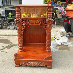 Bàn Thờ Thần Tài Gỗ Cũ 1M07x68CM Chạm Khắc Đẹp