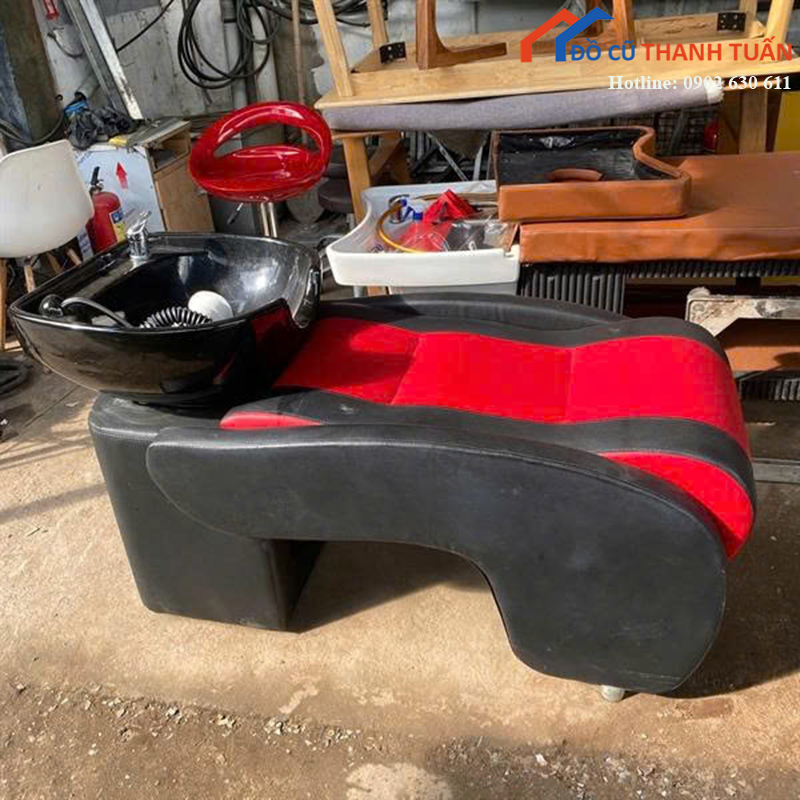 C-1TR4-GSPC13_PH Giường Gội Đầu Cũ Bọc Da Đen Đỏ Sang Trọng