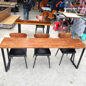 Bộ Bàn Cafe Gỗ Cũ 3 Ghế Tựa Lưng Cong
