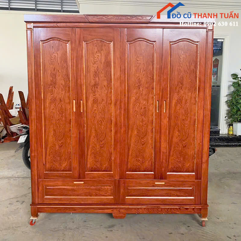tu-4c-4 Tủ Quần Áo Gỗ 4 Cánh Bền Đẹp Mới 99% (Nhiều Mẫu)