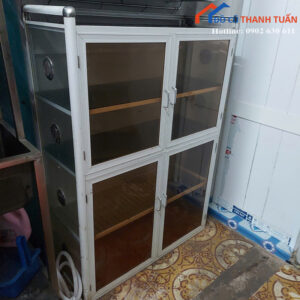 Tủ Chén Cũ Nhôm Kính 4 Cánh Thiết Kế Đơn Giản