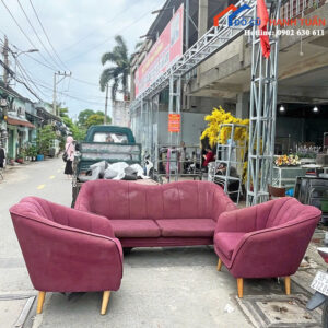 Bộ Sofa Cũ Bọc Vải Màu Đỏ Đô Sang Trọng