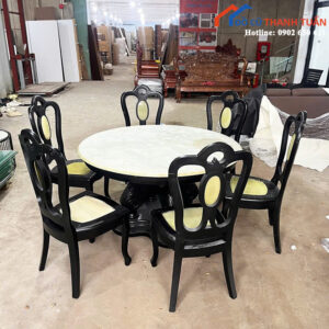 Bộ Bàn Ăn Cũ 6 Ghế Màu Đen Sang Trọng Giá Tốt