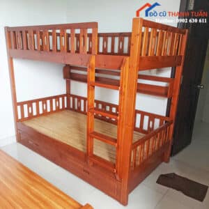 Giường Gỗ Cũ 1Mx2Mx1M7 Thiết Kế 2 Tầng Chắc Chắn