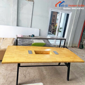 Bàn Họp Gỗ Cũ 1M2x2M4 Có Lỗ Đi Dây Gọn Gàng Giá Tốt