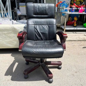 Ghế Giám Đốc Hòa Phát Cũ Bọc Da Đen Tay Vịn Gỗ